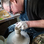 Richard Heeley at work in his pottery in Shropshire Feb 2018